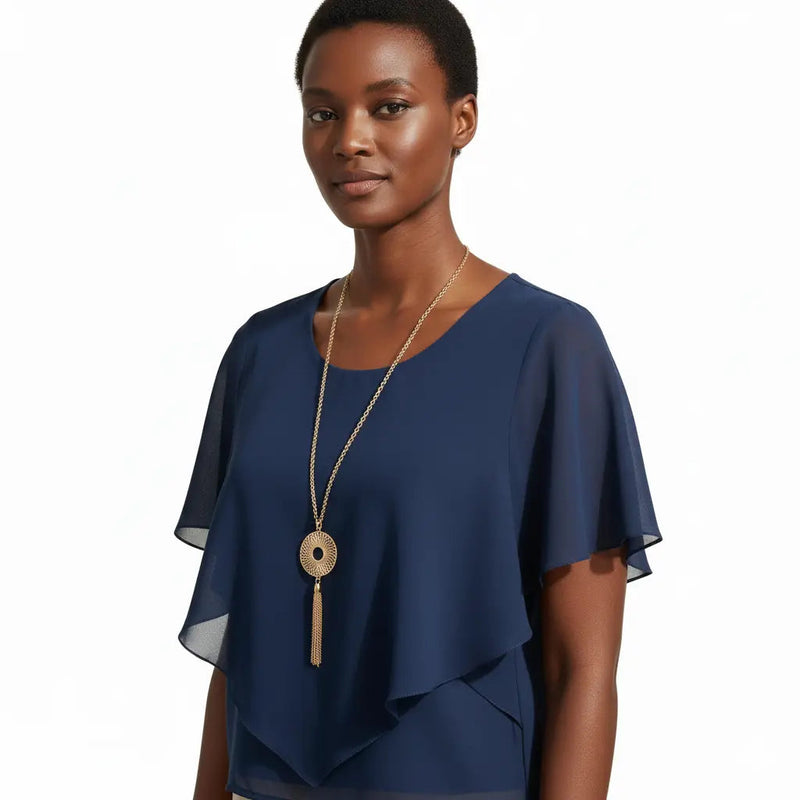 AGB Chiffon Popover Blouse with Necklace Rolling Bargains