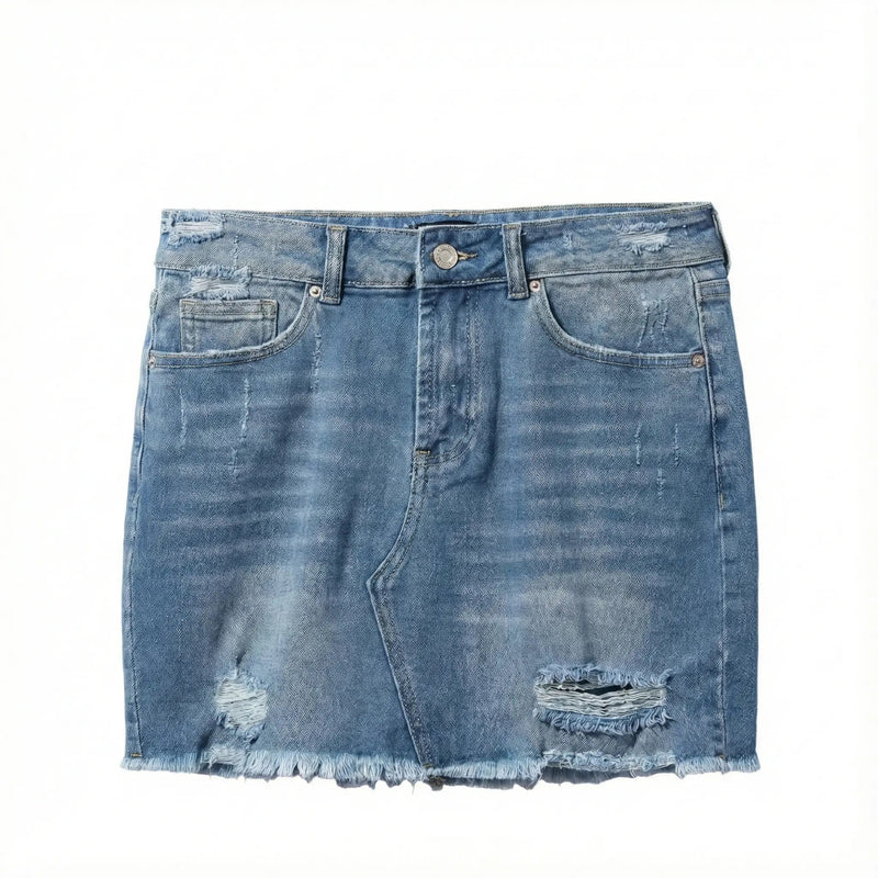 Distressed Denim Mini Skirt Rolling Bargains