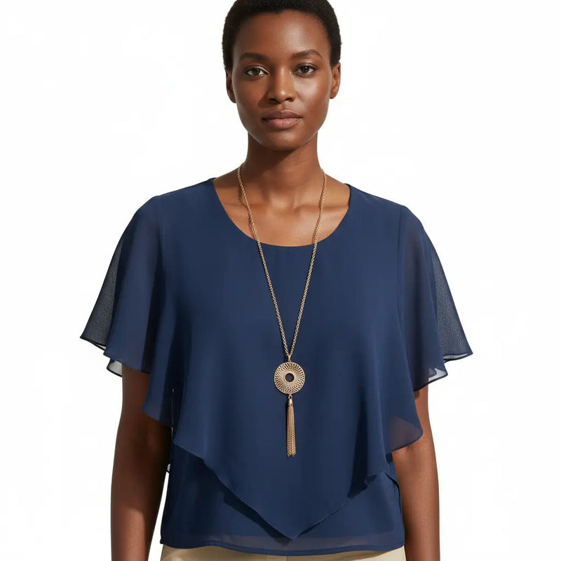 AGB Chiffon Popover Blouse with Necklace Rolling Bargains