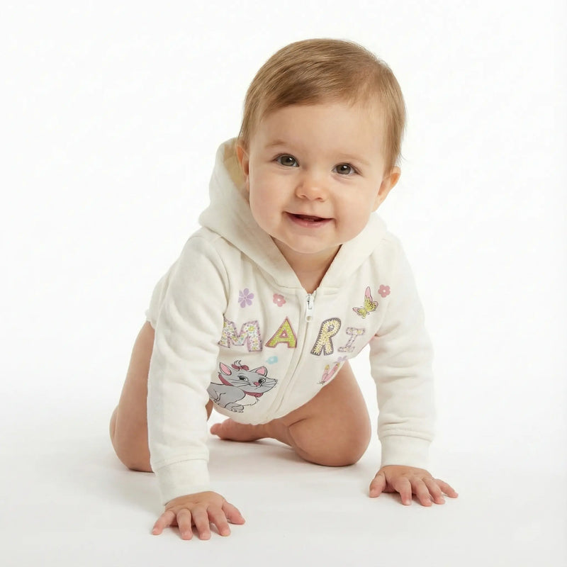 Disney Aristocats Marie Girls Hoodie White Zip-Up Sweatshirt w/ Ears & Bow Rolling Bargains