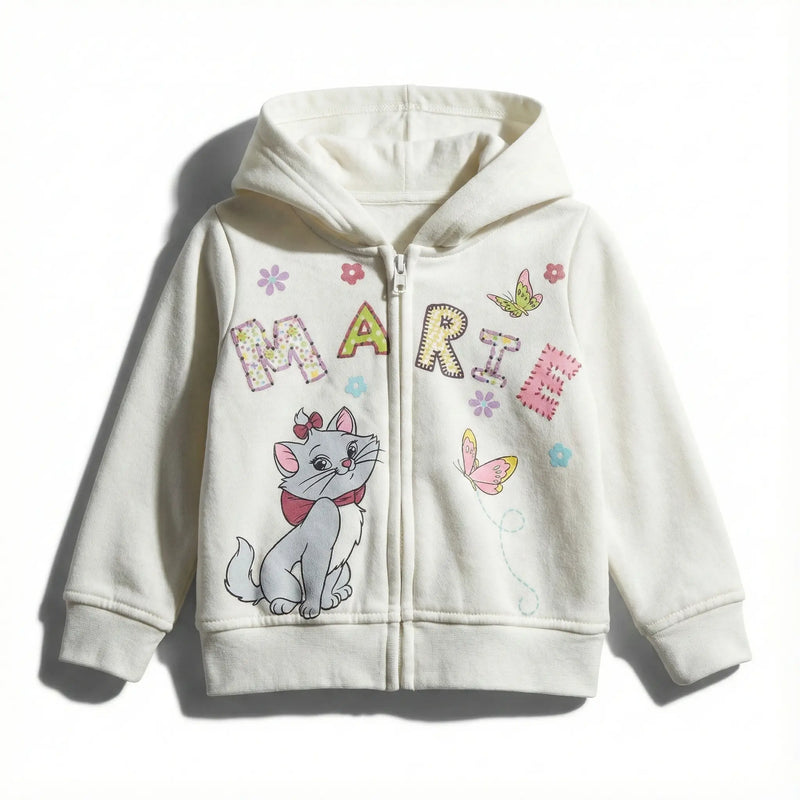 Disney Aristocats Marie Girls Hoodie White Zip-Up Sweatshirt w/ Ears & Bow Rolling Bargains