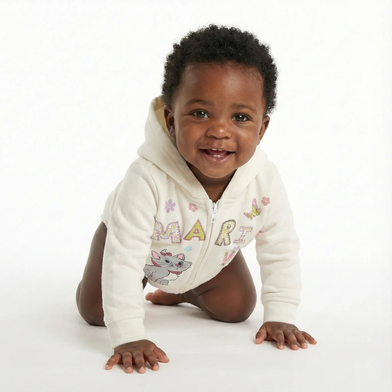 Disney Aristocats Marie Girls Hoodie White Zip-Up Sweatshirt w/ Ears & Bow Rolling Bargains