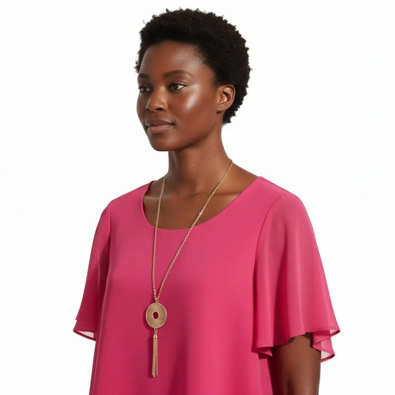 AGB Chiffon Popover Blouse with Necklace Rolling Bargains