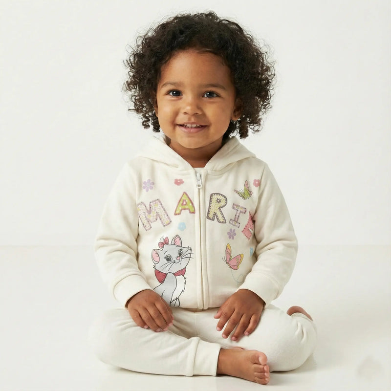 Disney Aristocats Marie Girls Hoodie White Zip-Up Sweatshirt w/ Ears & Bow Rolling Bargains