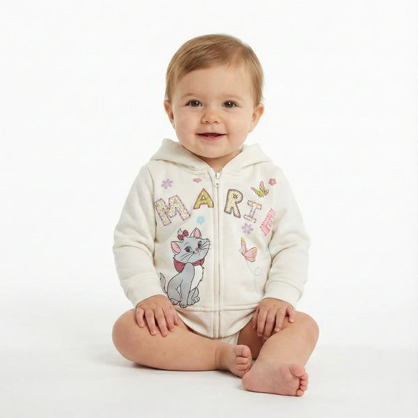 Disney Aristocats Marie Girls Hoodie White Zip-Up Sweatshirt w/ Ears & Bow Rolling Bargains