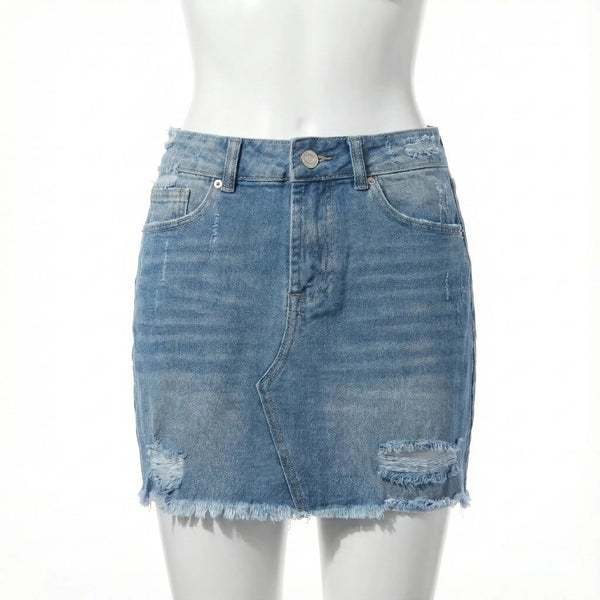 Distressed Denim Mini Skirt Rolling Bargains