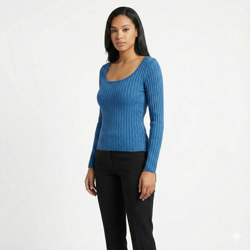 The DIVA STAR Ribbed Knit Scoop Neck Top Rolling Bargains