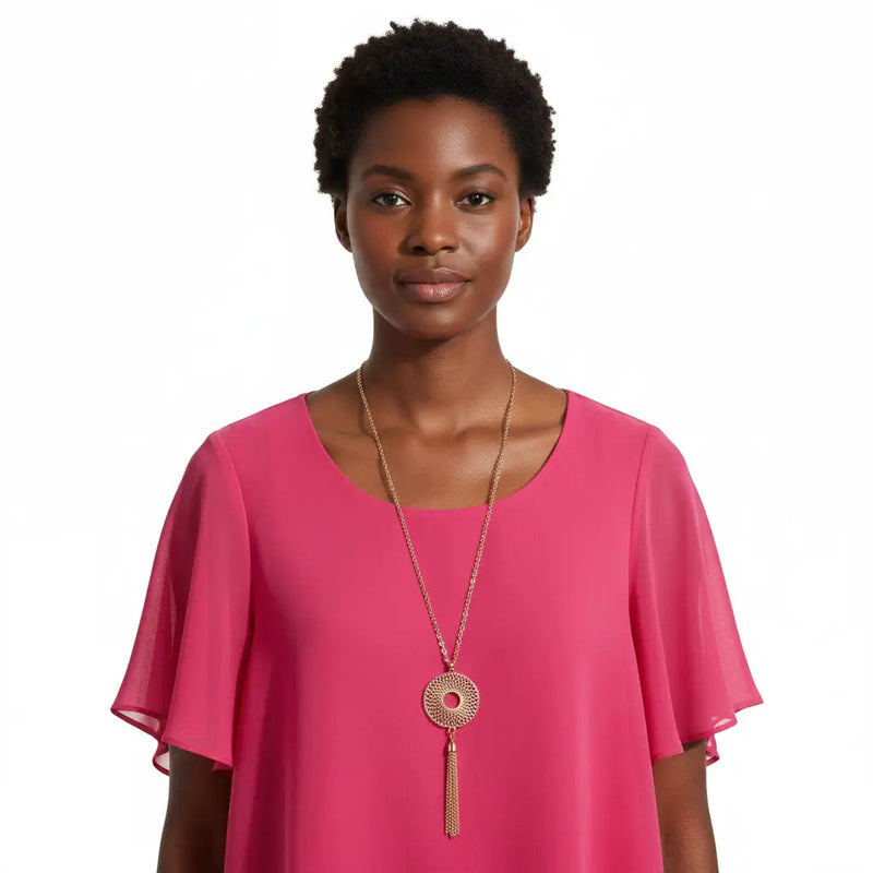AGB Chiffon Popover Blouse with Necklace Rolling Bargains