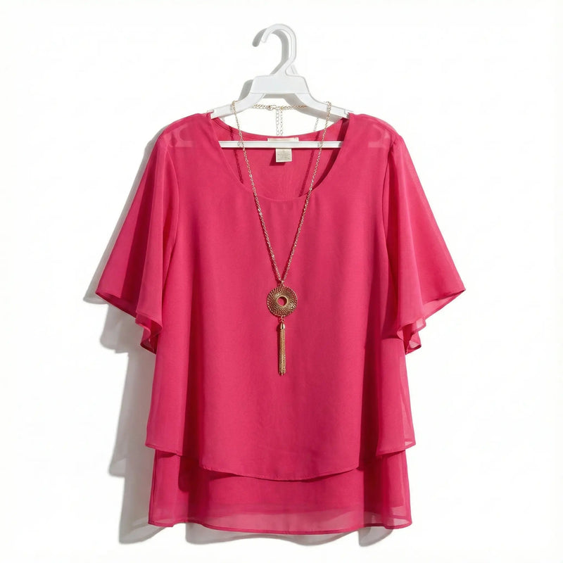 AGB Chiffon Popover Blouse with Necklace Rolling Bargains