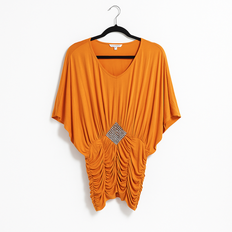 Orange Ruched Blouse Rolling Bargains