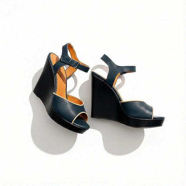 Agape 'Purdue' Navy & Tan Wedge Sandals Rolling Bargains