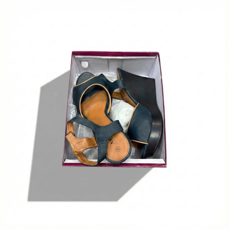 Agape 'Purdue' Navy & Tan Wedge Sandals Rolling Bargains