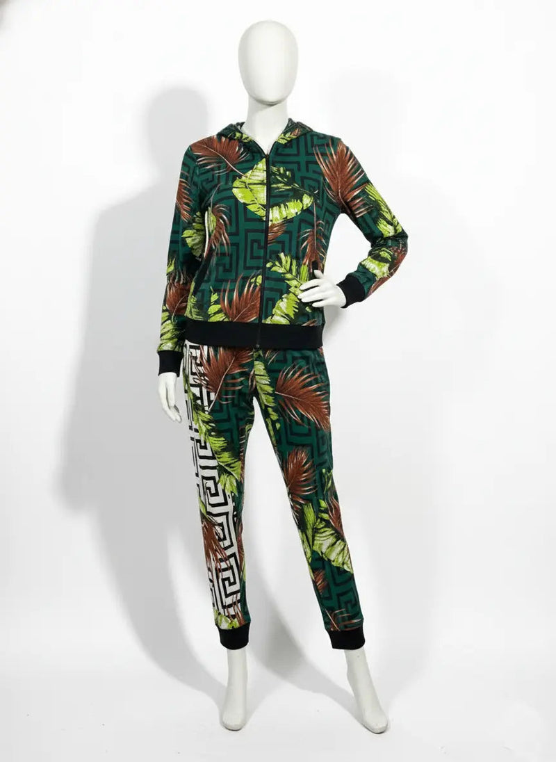 Tropical Geo Print Tracksuit | Zip-Up Hoodie & Joggers Set Rolling Bargains