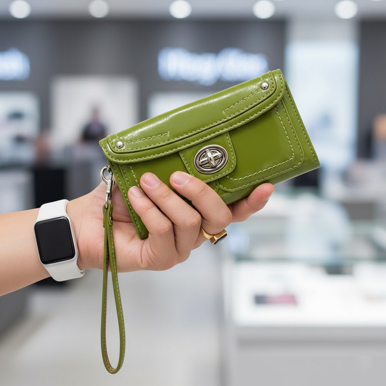 Leather Turn Lock Wristlet Clutch. Rolling Bargains