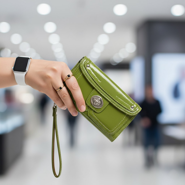 Leather Turn Lock Wristlet Clutch. Rolling Bargains