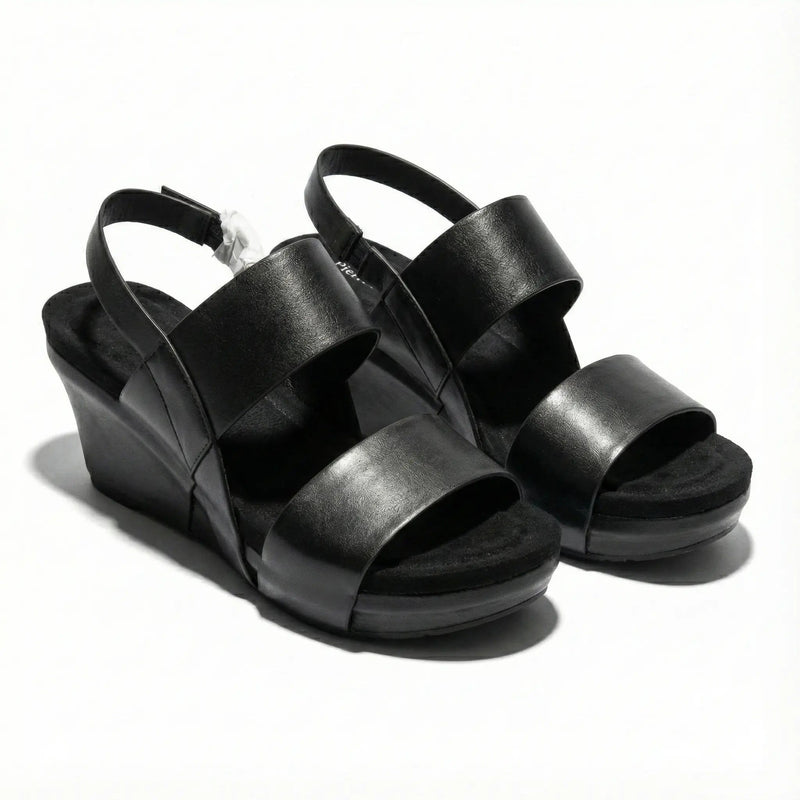 Pierre Dumas Black Double-Strap Comfort Wedge Sandals Rolling Bargains