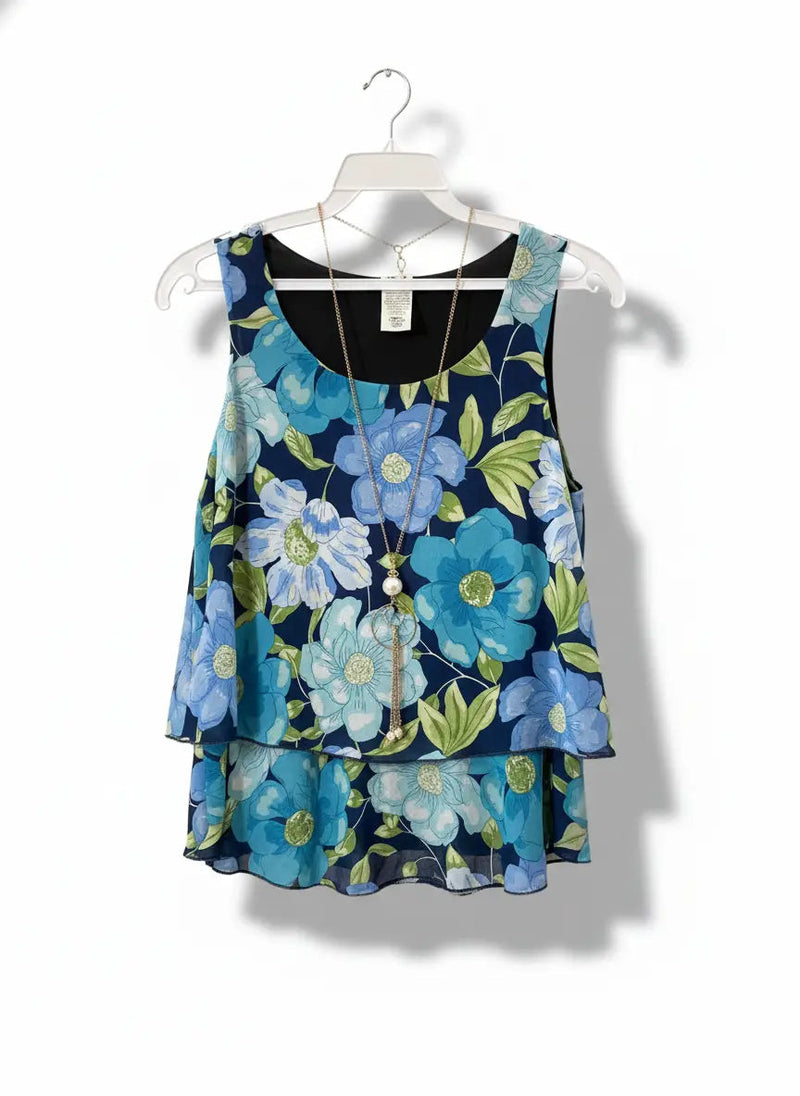 Graceful Bloom Tiered Tank Top with Necklace Rolling Bargains