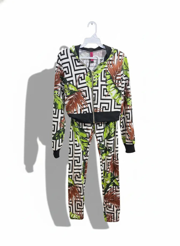Monochrome Geo Tropical Tracksuit Set | Bomber Jacket & Joggers Rolling Bargains