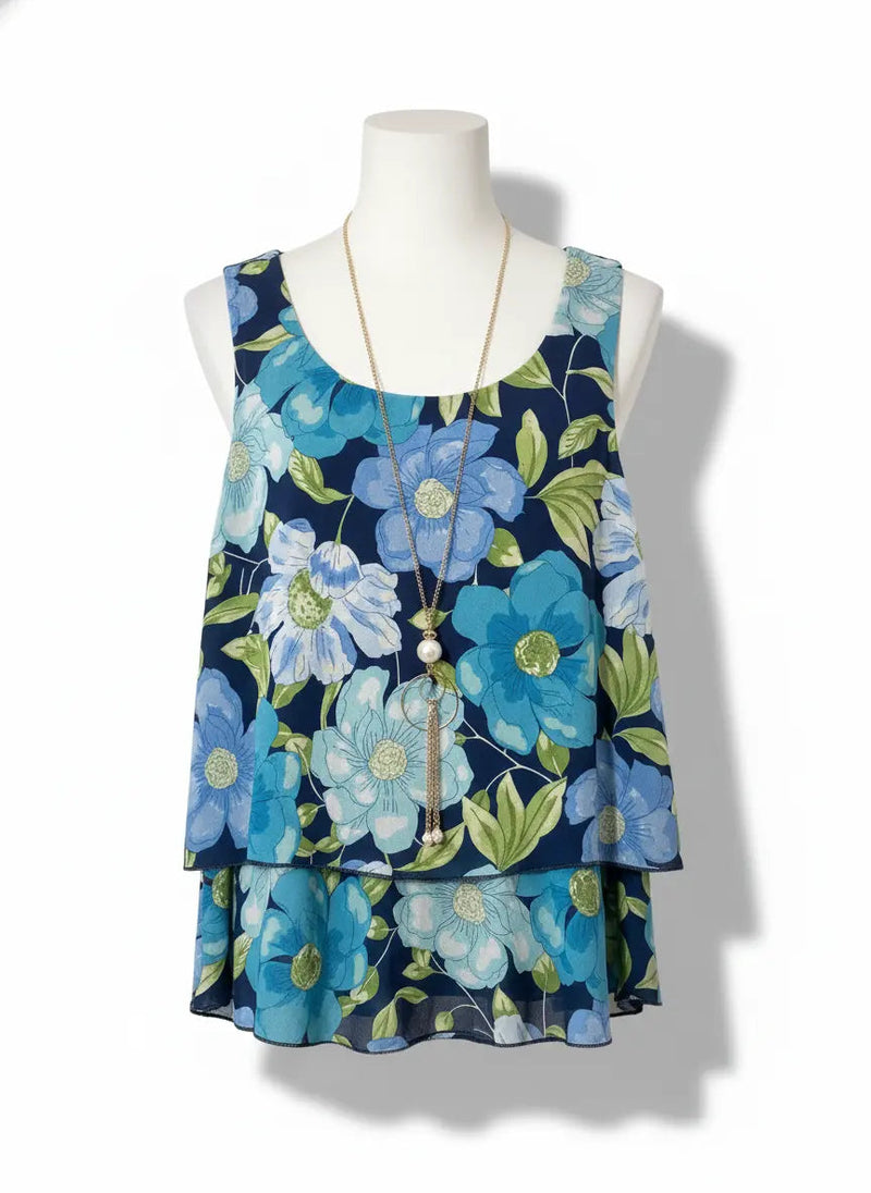 Graceful Bloom Tiered Tank Top with Necklace Rolling Bargains