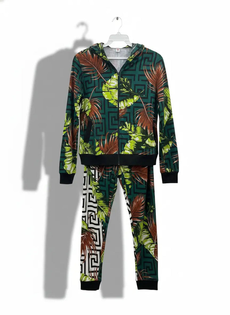 Tropical Geo Print Tracksuit | Zip-Up Hoodie & Joggers Set Rolling Bargains