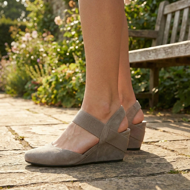 Pierre Dumas 'Dash-1' Comfort Wedge Sandals - Taupe Faux Suede Rolling Bargains