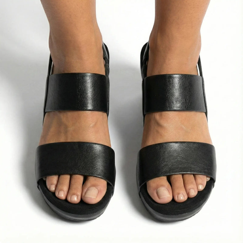 Pierre Dumas Black Double-Strap Comfort Wedge Sandals Rolling Bargains