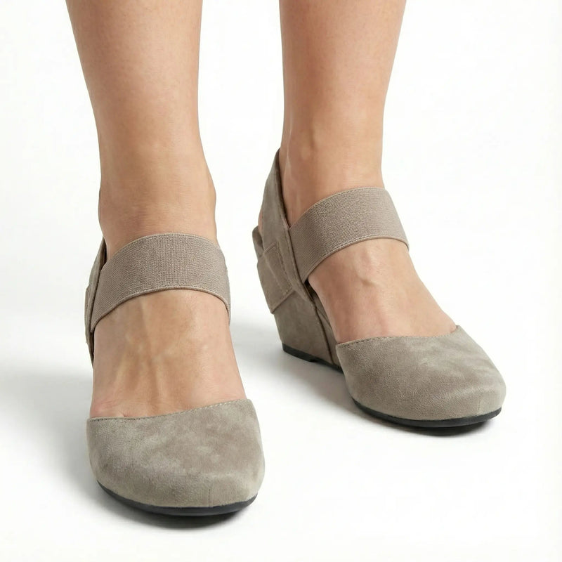 Pierre Dumas 'Dash-1' Comfort Wedge Sandals - Taupe Faux Suede Rolling Bargains