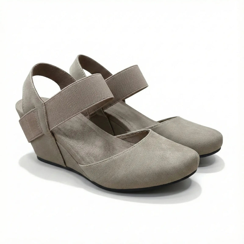 Pierre Dumas 'Dash-1' Comfort Wedge Sandals - Taupe Faux Suede Rolling Bargains