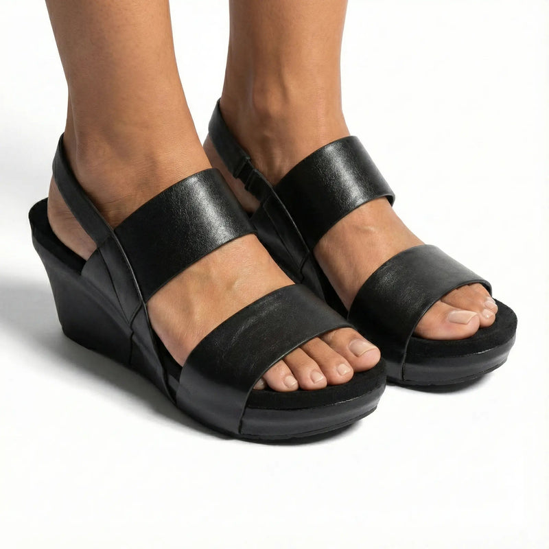 Pierre Dumas Black Double-Strap Comfort Wedge Sandals Rolling Bargains