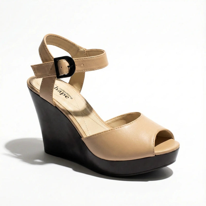 Agape 'Purdue' Navy & Tan Wedge Sandals Rolling Bargains