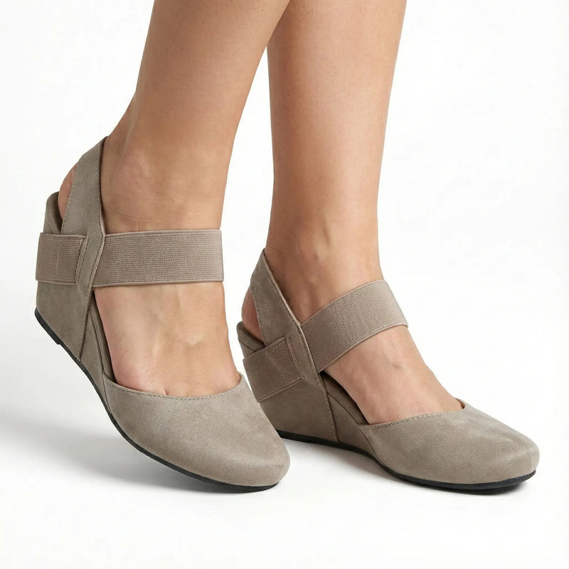 Pierre Dumas 'Dash-1' Comfort Wedge Sandals - Taupe Faux Suede Rolling Bargains