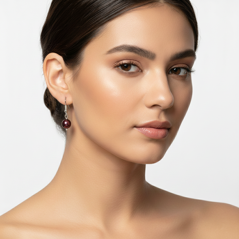 Elegant Maroon Pearl Earrings Rolling Bargains